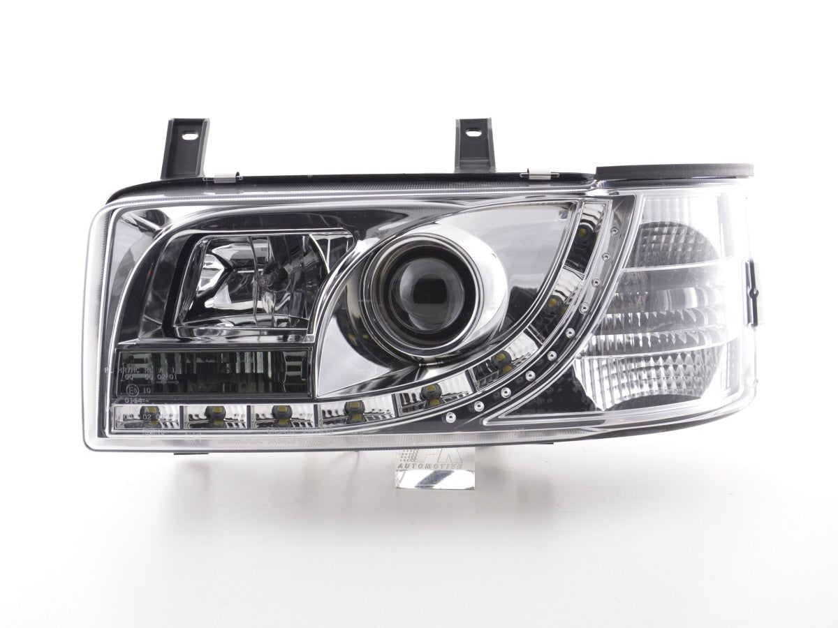Scheinwerfer Set Daylight LED TFL-Optik VW Bus Typ T4 90-96 chrom für Rechtslenker Scheinwerfer Set Daylight LED TFL-Optik VW Bus Typ T4 90-96 chrom für Rechtslenker